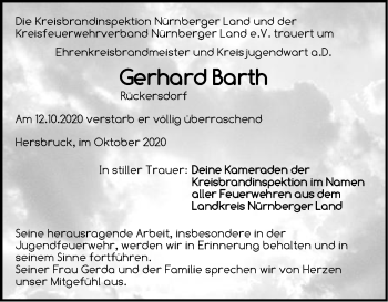 Traueranzeige von Gerhard Barth von Pegnitz-Zeitung