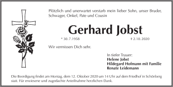 Traueranzeige von Gerhard Jobst von Pegnitz-Zeitung