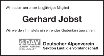 Traueranzeige von Gerhard Jobst von Pegnitz-Zeitung