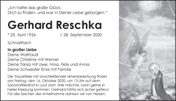 Traueranzeige von Gerhard Reschka von Pegnitz-Zeitung