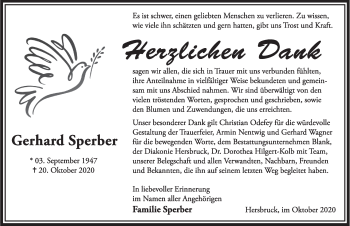 Traueranzeige von Gerhard Sperber von Hersbrucker Zeitung