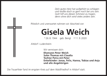 Traueranzeige von Gisela Weich von Der Bote