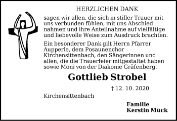 Traueranzeige von Gottlieb Strobel von Hersbrucker Zeitung