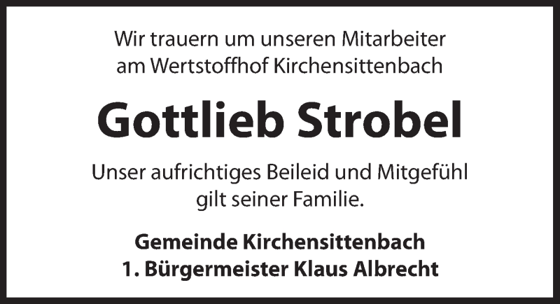  Traueranzeige für Gottlieb Strobel vom 16.10.2020 aus Hersbrucker Zeitung