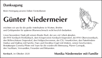Traueranzeige von Günter Niedermeier von Pegnitz-Zeitung
