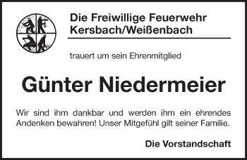 Traueranzeige von Günter Niedermeier von Pegnitz-Zeitung