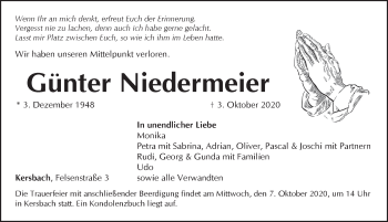 Traueranzeige von Günter Niedermeier von Pegnitz-Zeitung