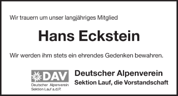 Traueranzeige von Hans Eckstein von Pegnitz-Zeitung