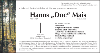 Traueranzeige von Hans Mais von Pegnitz-Zeitung