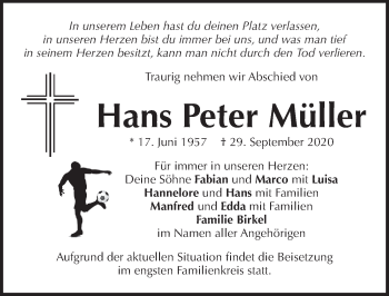 Traueranzeige von Hans Peter Müller von Pegnitz-Zeitung