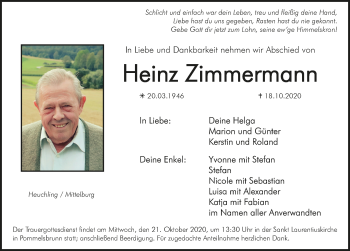 Traueranzeige von Heinz Zimmermann von Hersbrucker Zeitung