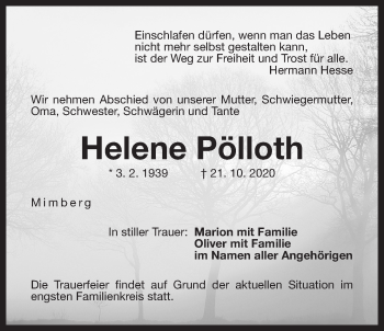 Traueranzeige von Helene Pölloth von Der Bote