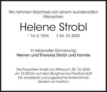 Traueranzeige von Helene Strobl von Der Bote