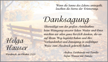 Traueranzeige von Helga Hauser von Hersbrucker Zeitung