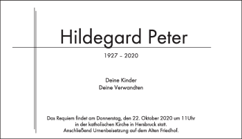 Traueranzeige von Hildegard Peter von Hersbrucker Zeitung