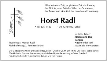 Traueranzeige von Horst Radl von Hersbrucker Zeitung