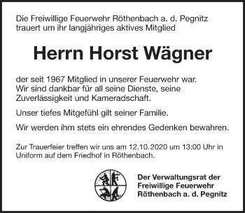 Traueranzeige von Horst Wägner von Pegnitz-Zeitung