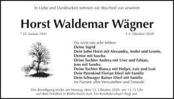 Traueranzeige von Horst Waldemar Wägner von Pegnitz-Zeitung