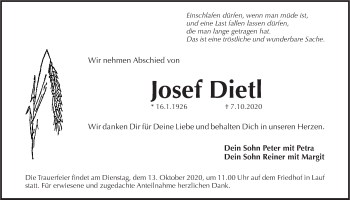 Traueranzeige von Josef Dietl von Der Bote