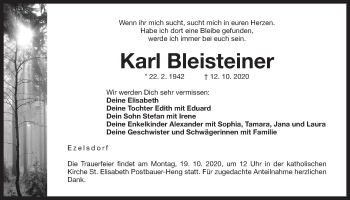 Traueranzeige von Karl Bleisteiner von Der Bote