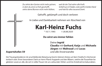 Traueranzeige von Karl-Heinz Fuchs von Hersbrucker Zeitung