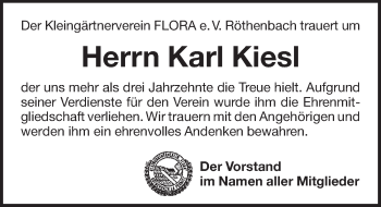 Traueranzeige von Karl Kiesl von Pegnitz-Zeitung