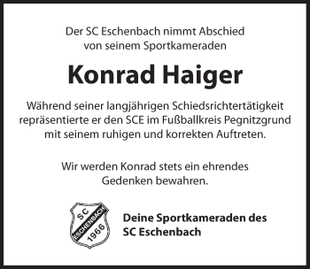 Traueranzeige von Konrad Haiger von Hersbrucker Zeitung