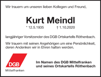 Traueranzeige von Kurt Meindl von Pegnitz-Zeitung