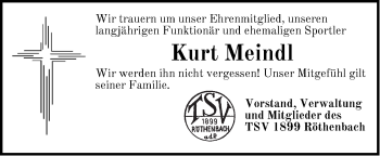 Traueranzeige von Kurt Meindl von Pegnitz-Zeitung