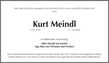 Traueranzeige von Kurt Meindl von Pegnitz-Zeitung