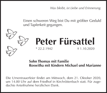 Traueranzeige von Peter Fürsattel von Pegnitz-Zeitung