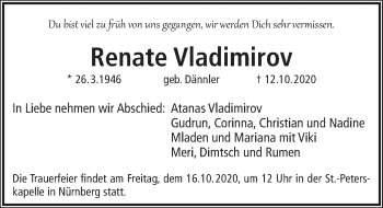 Traueranzeige von Renate Vladimirov von Pegnitz-Zeitung