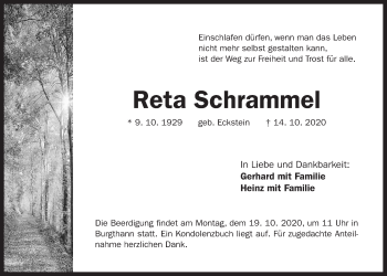 Traueranzeige von Reta Schrammel von Der Bote