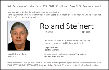 Traueranzeige von Roland Steinert von Pegnitz-Zeitung