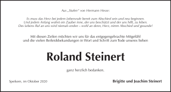 Traueranzeige von Roland Steinert von Pegnitz-Zeitung