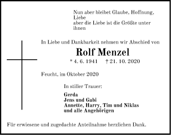 Traueranzeige von Rolf Menzel von Der Bote