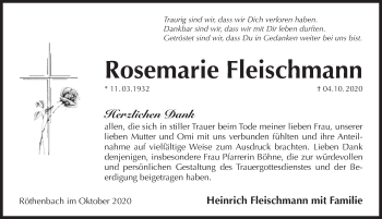 Traueranzeige von Rosemarie Fleischmann von Pegnitz-Zeitung