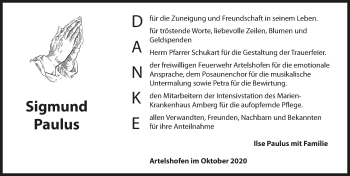 Traueranzeige von Sigmund Paulus von Hersbrucker Zeitung