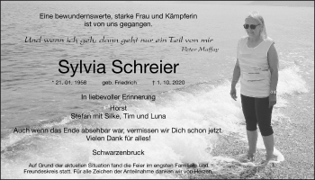 Traueranzeige von Sylvia Schreier von Der Bote