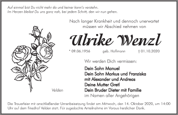 Traueranzeige von Ulrike Wenzl von Hersbrucker Zeitung