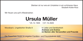 Traueranzeige von Ursula Müller von Der Bote