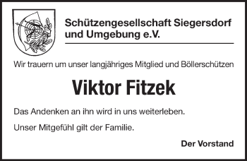 Traueranzeige von Viktor Fitzek von Pegnitz-Zeitung