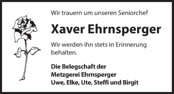 Traueranzeige von Xaver Ehrnsperger von Hersbrucker Zeitung
