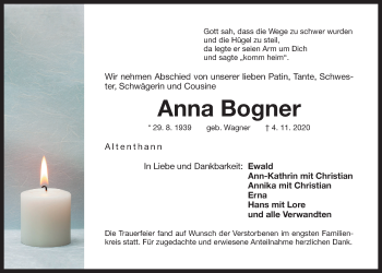 Traueranzeige von Anna Bogner von Der Bote
