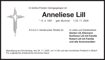 Traueranzeige von Anneliese Lill von Der Bote