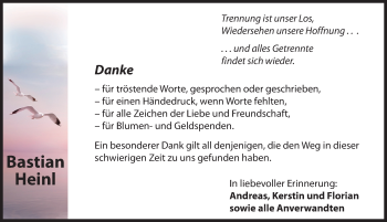 Traueranzeige von Bastian Heinl von Hersbrucker Zeitung