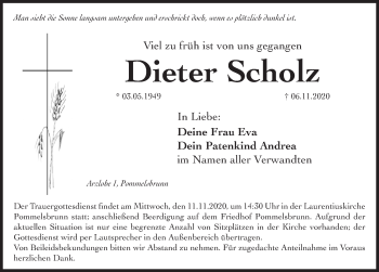 Traueranzeige von Dieter Scholz von Hersbrucker Zeitung