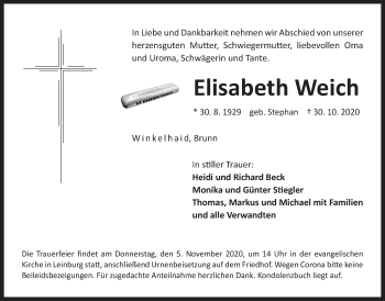 Traueranzeige von Elisabeth Weich von Der Bote