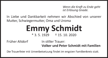 Traueranzeige von Emmy Schmidt von Der Bote