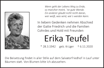 Traueranzeige von Erika Teufel von Pegnitz-Zeitung